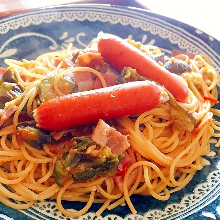 茄子とベーコンの醤油麹パスタ